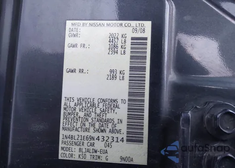 2009 Nissan Altima 3.5 Se from USA, damaged, VIN 1N4BL21E69N432314